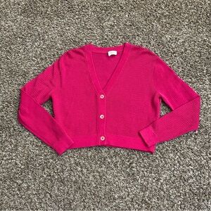 Wilfred Aritzia Cardigan Sweater Women’s S Hot Pink Linen Blend Cropped Ribbed